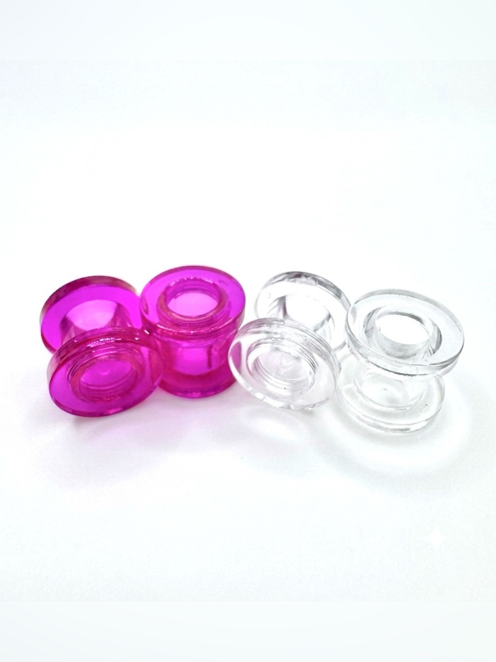 Acrylic Ear Tunnels Plugs - Clear & Hot Pink